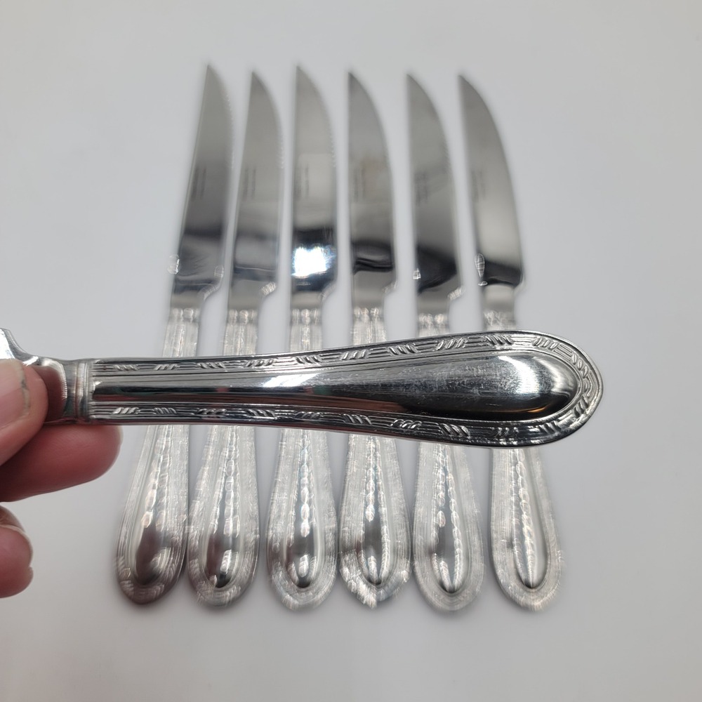 7 Reed & Barton ROYAL BRAID Stainless Steel‎ Knives Serrated Blade Beaded Handle